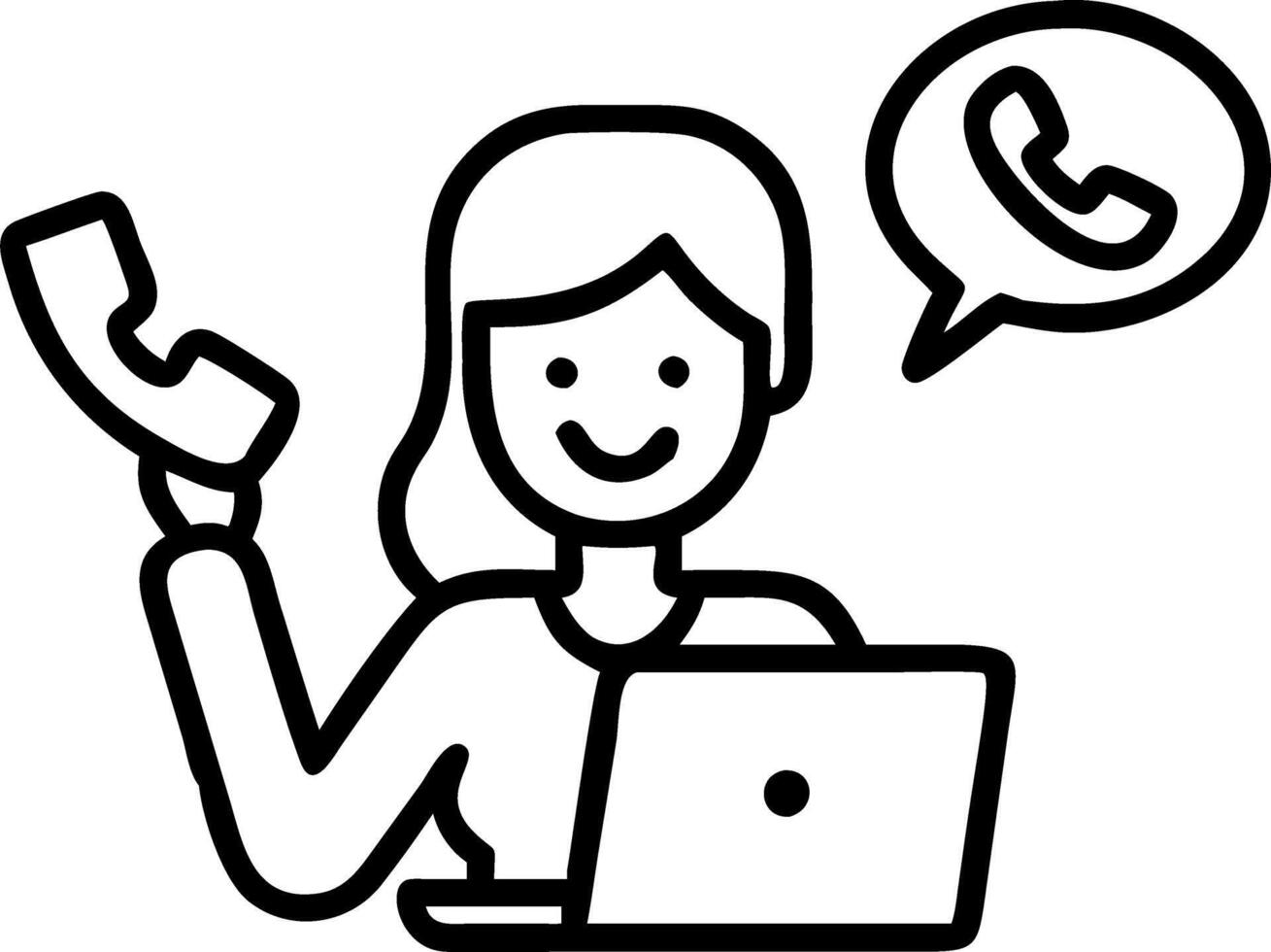 Smiling 40s executive woman on phone call managing business tasks balancing laptop research embodying proactive corporate success vector