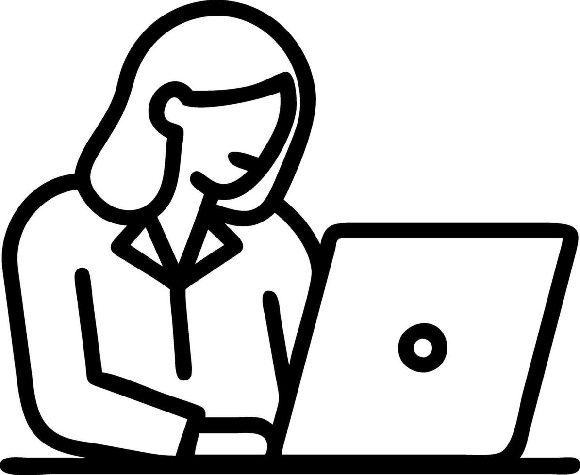 Serious African American businesswoman sits at desk looks at laptop in corporate office focusing on business technologies close up portrait vector