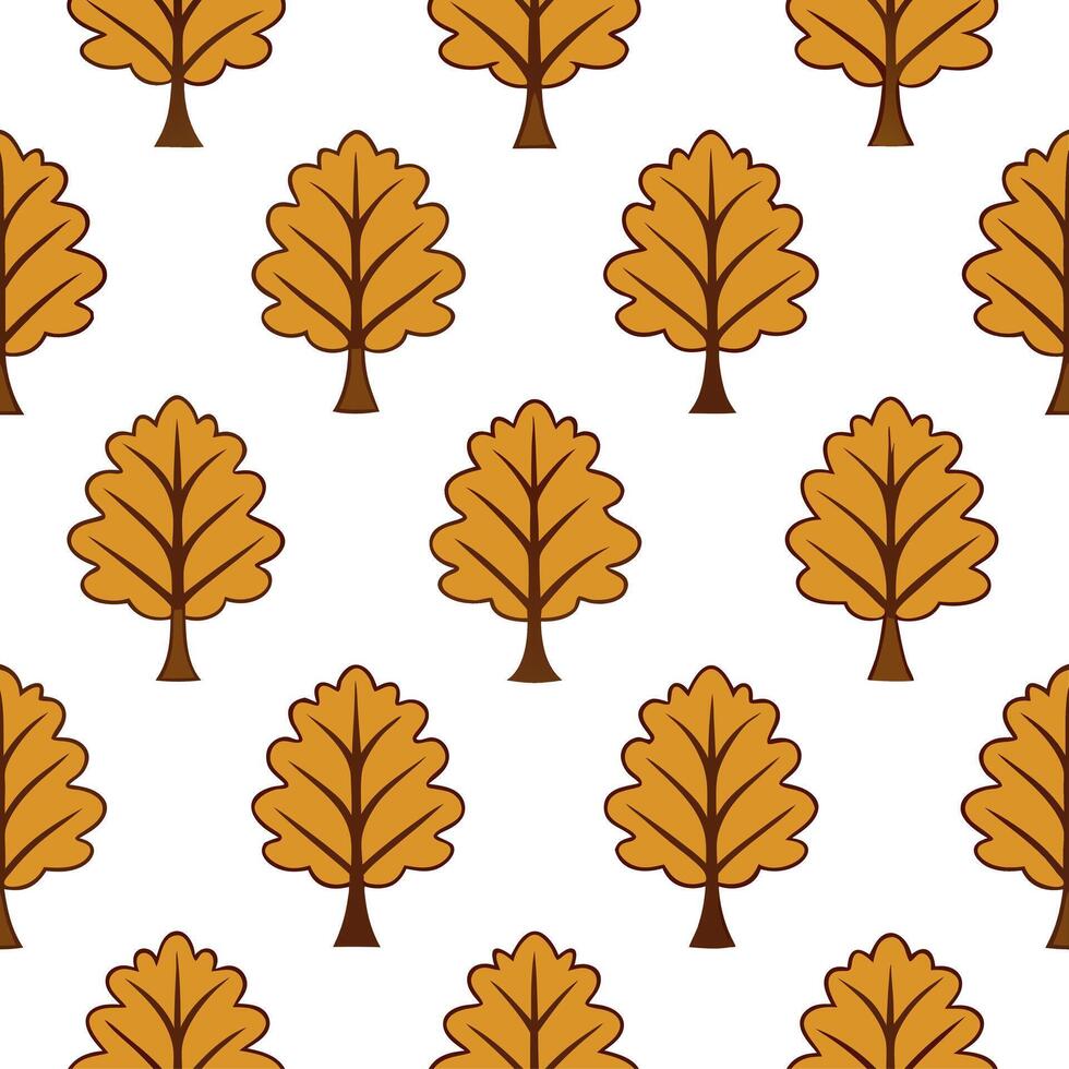 Rustic oak tree seamless tile pattern with autumn foliage and warm earthy tones vector