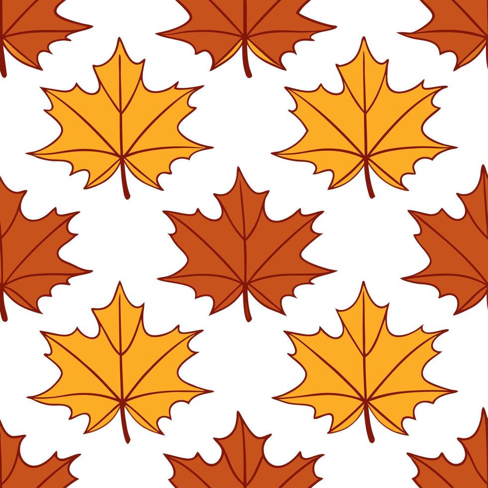 Rustic autumn leaves seamless tile pattern with deep reds oranges and yellows vector