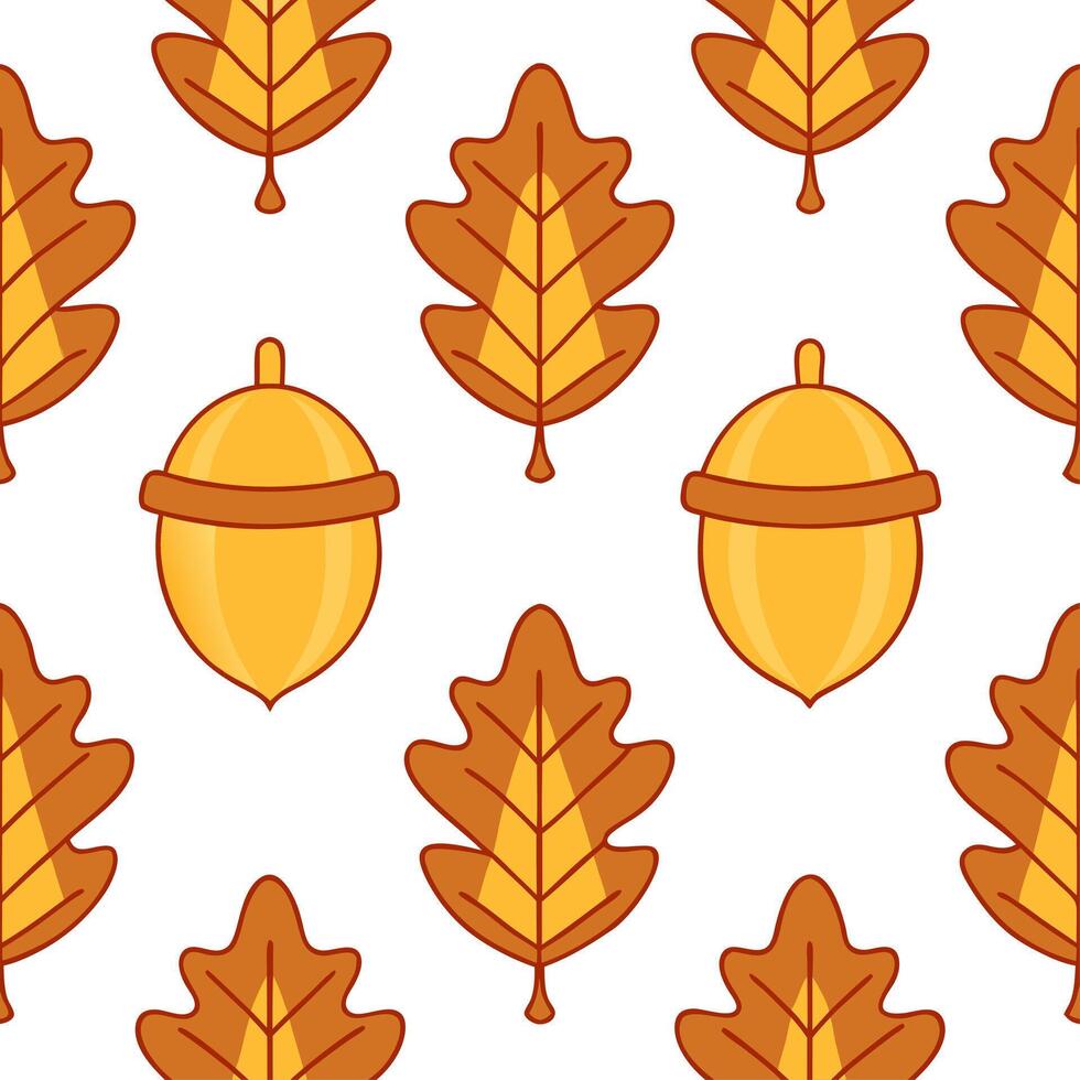 Rustic acorns and leaves seamless tile pattern with warm autumn colors and textures vector