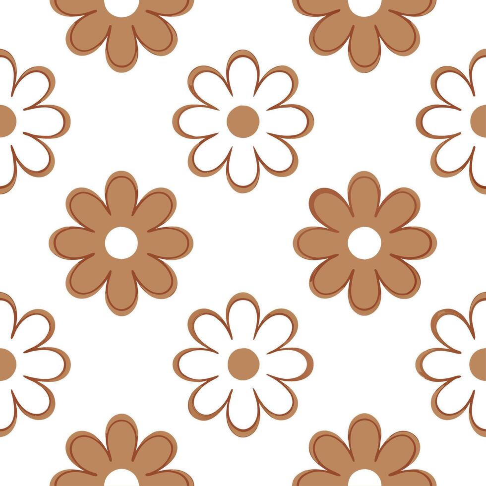 Retro summer flowers seamless pattern with vintage florals and muted earth tones for a nostalgic summer design vector