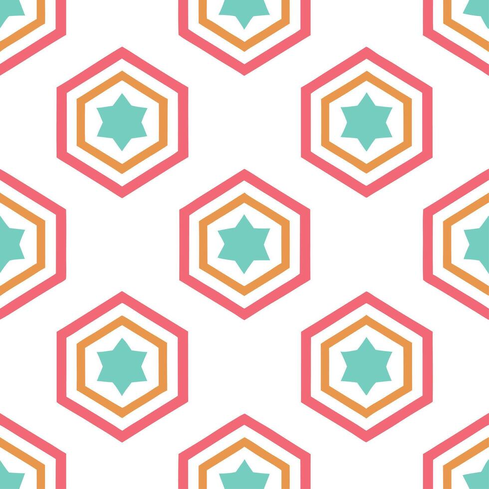 Retro polygon seamless pattern bold pastel colors on white background suitable for vibrant designs vector