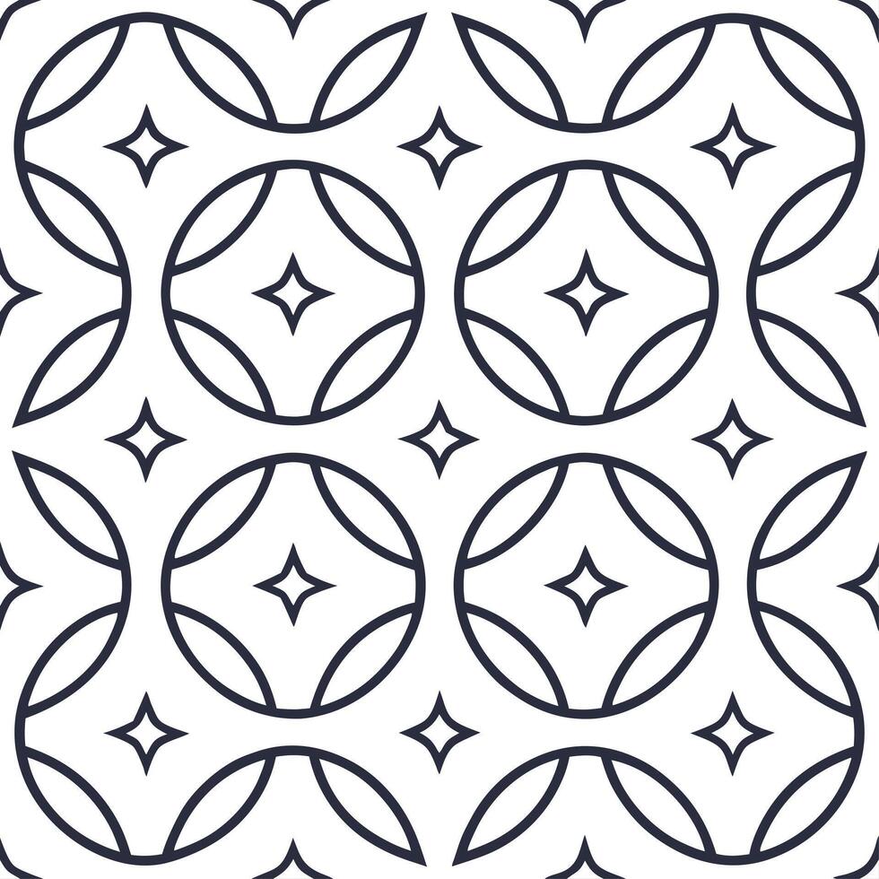 Retro geometric seamless tile pattern celestial motifs on white background perfect for mystical decor vector