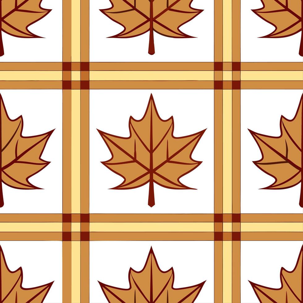 Retro autumn seamless pattern with warm plaid and fall leaf motifs for a nostalgic harvest design vector