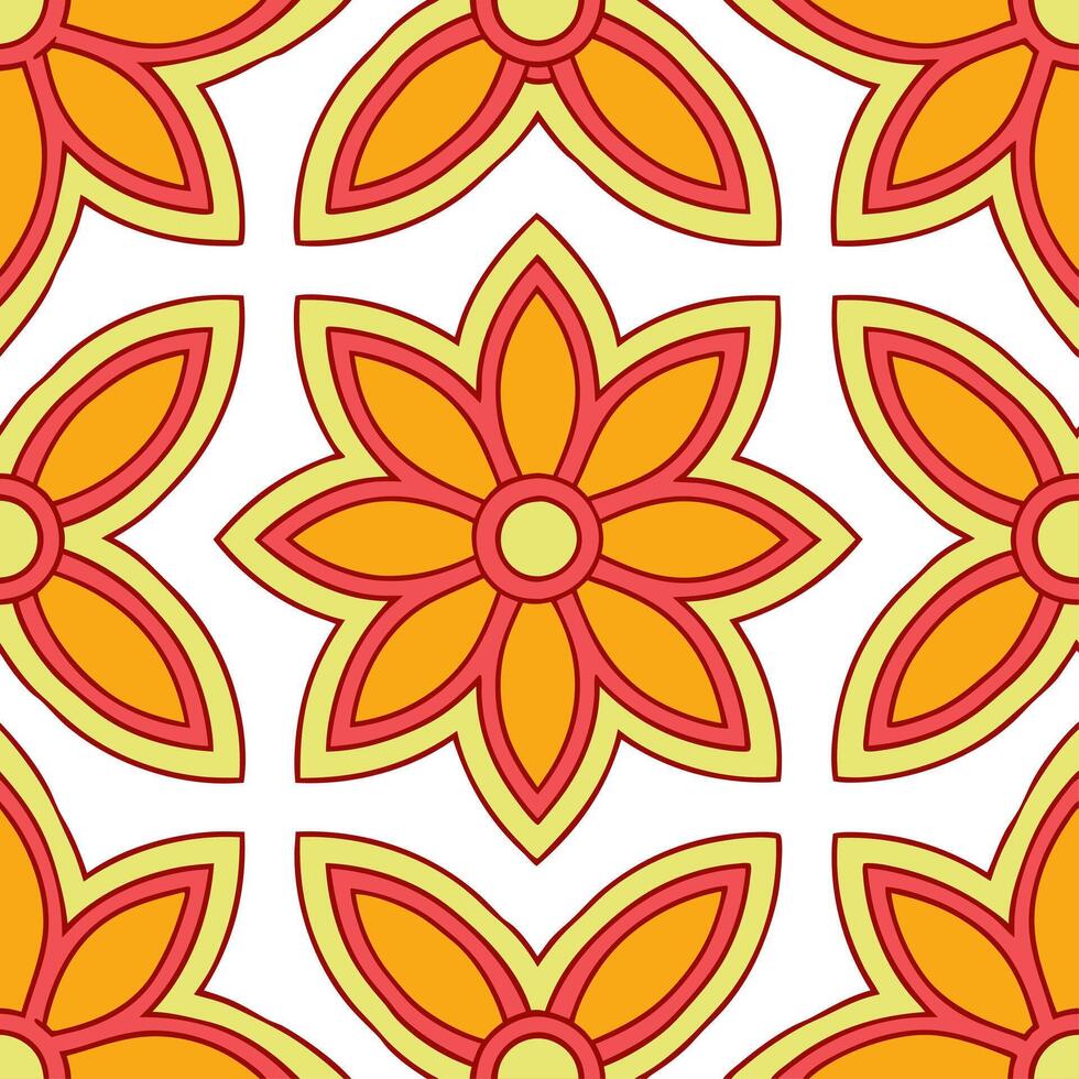 Retro abstract floral seamless pattern with bold colors and dynamic shapes for vibrant designs vector