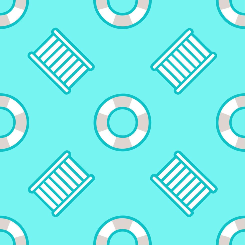 Refreshing poolside vibes seamless tile pattern with bright turquoise water and lounge chairs vector