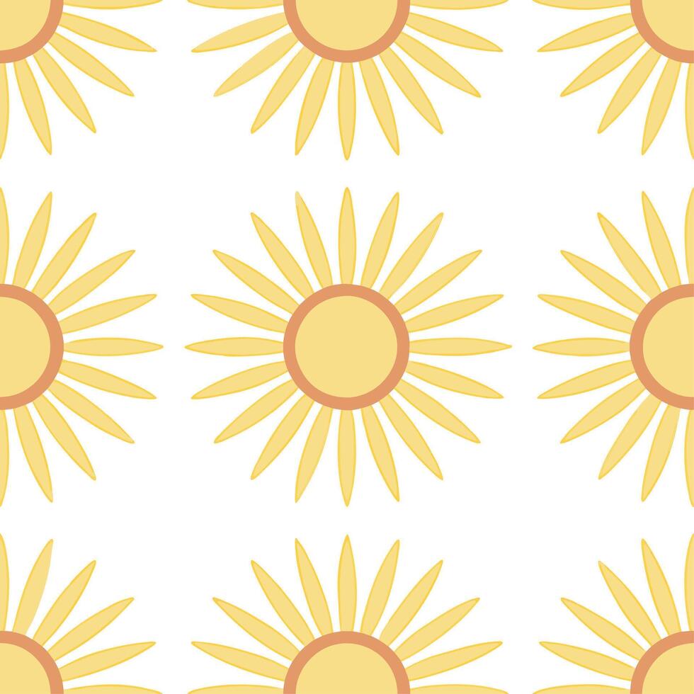 Radiant spring sunshine seamless pattern with sunflowers and rays of light for vibrant outdoor projects vector