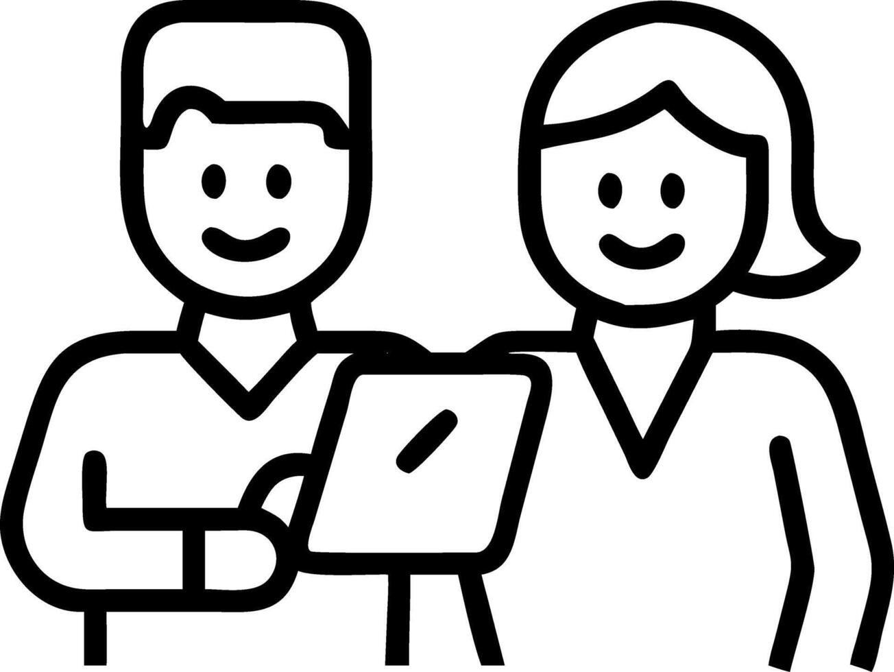 Professional business people two happy busy business man and woman executives partners team working together standing in office using digital tablet in corporate cooperation on com Set 2 vector