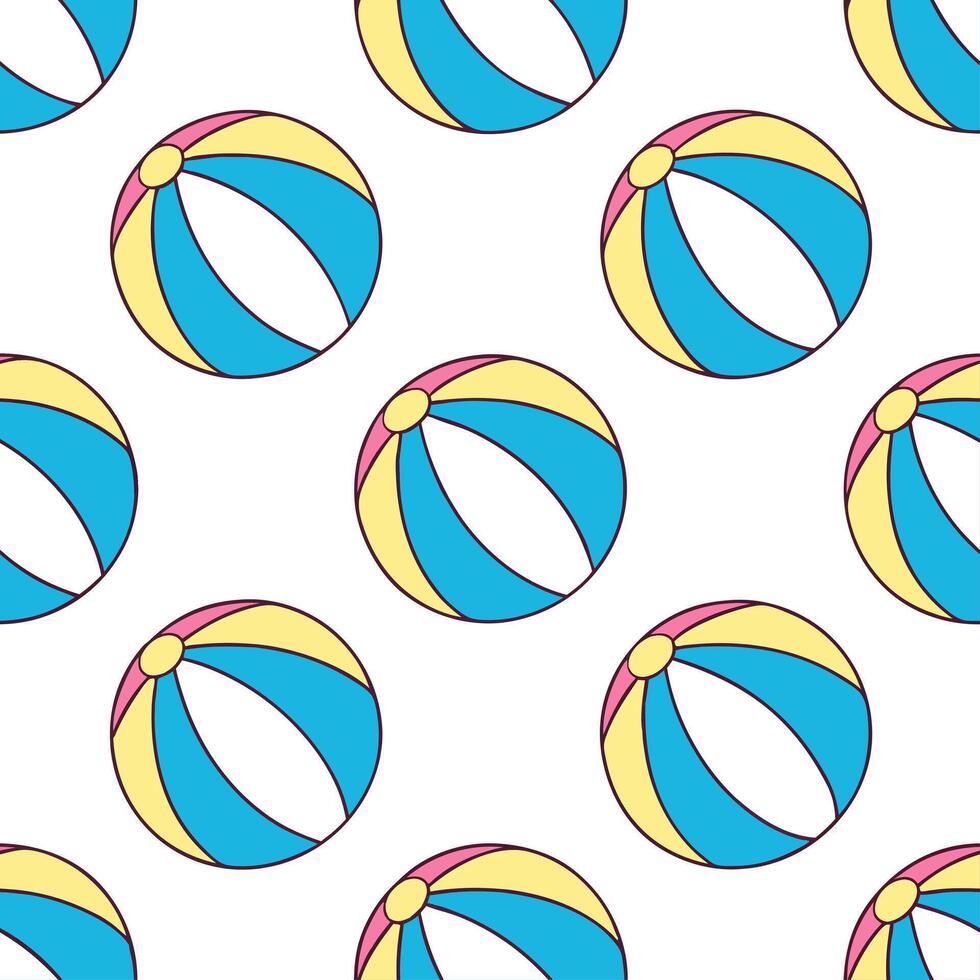 Playful summer seamless pattern with beach balls and vibrant tropical colors for a fun sunny atmosphere vector