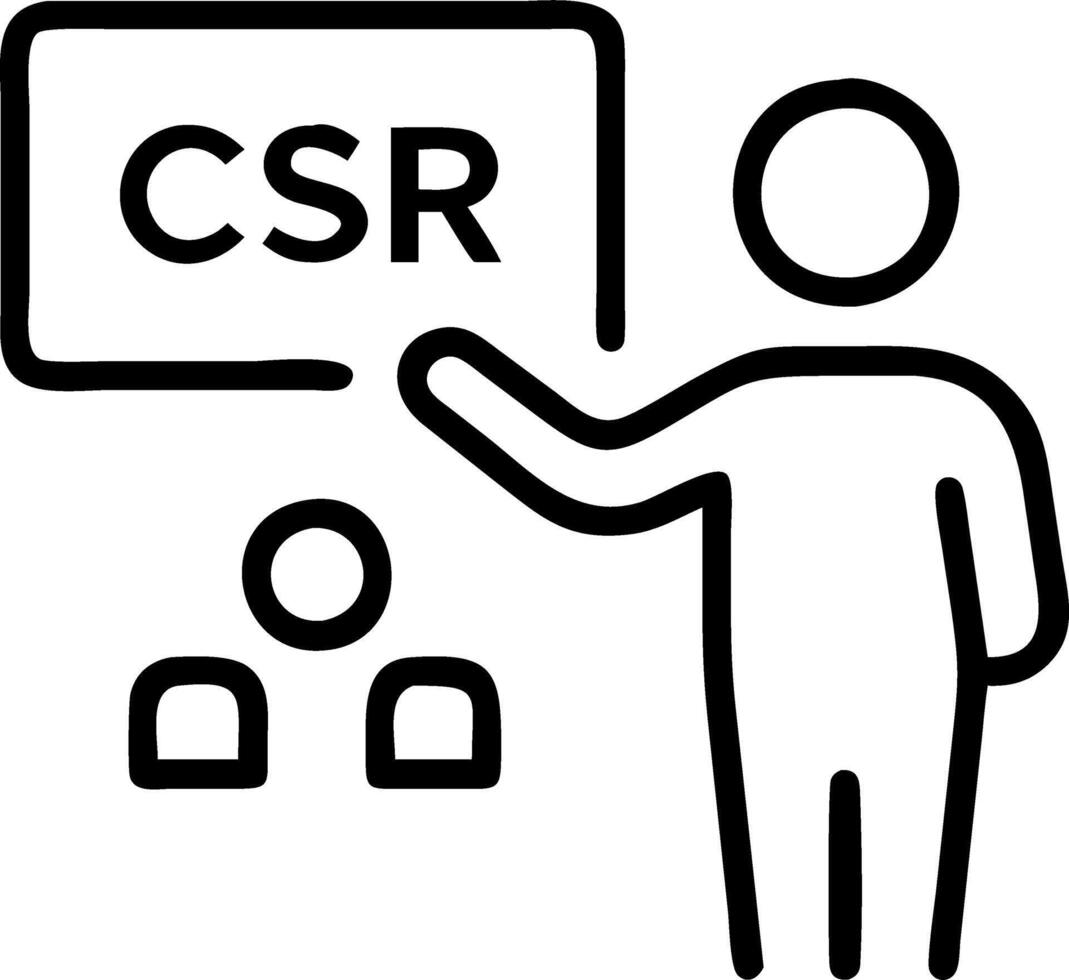 Person presents CSR icons on digital interface representing corporate social responsibility sustainability ethics community and environmental concerns in business Set 5 vector