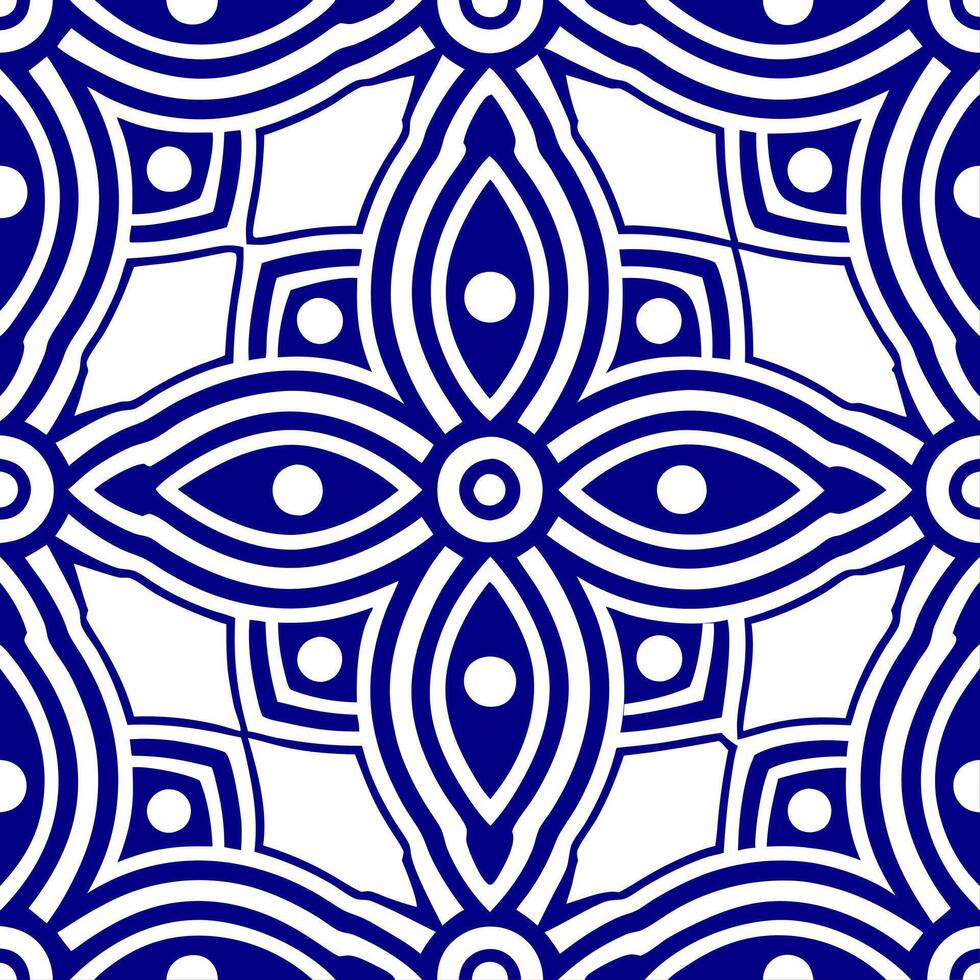 Persian paisleys and geometric patterns seamless tile pattern with rich blue hues vector