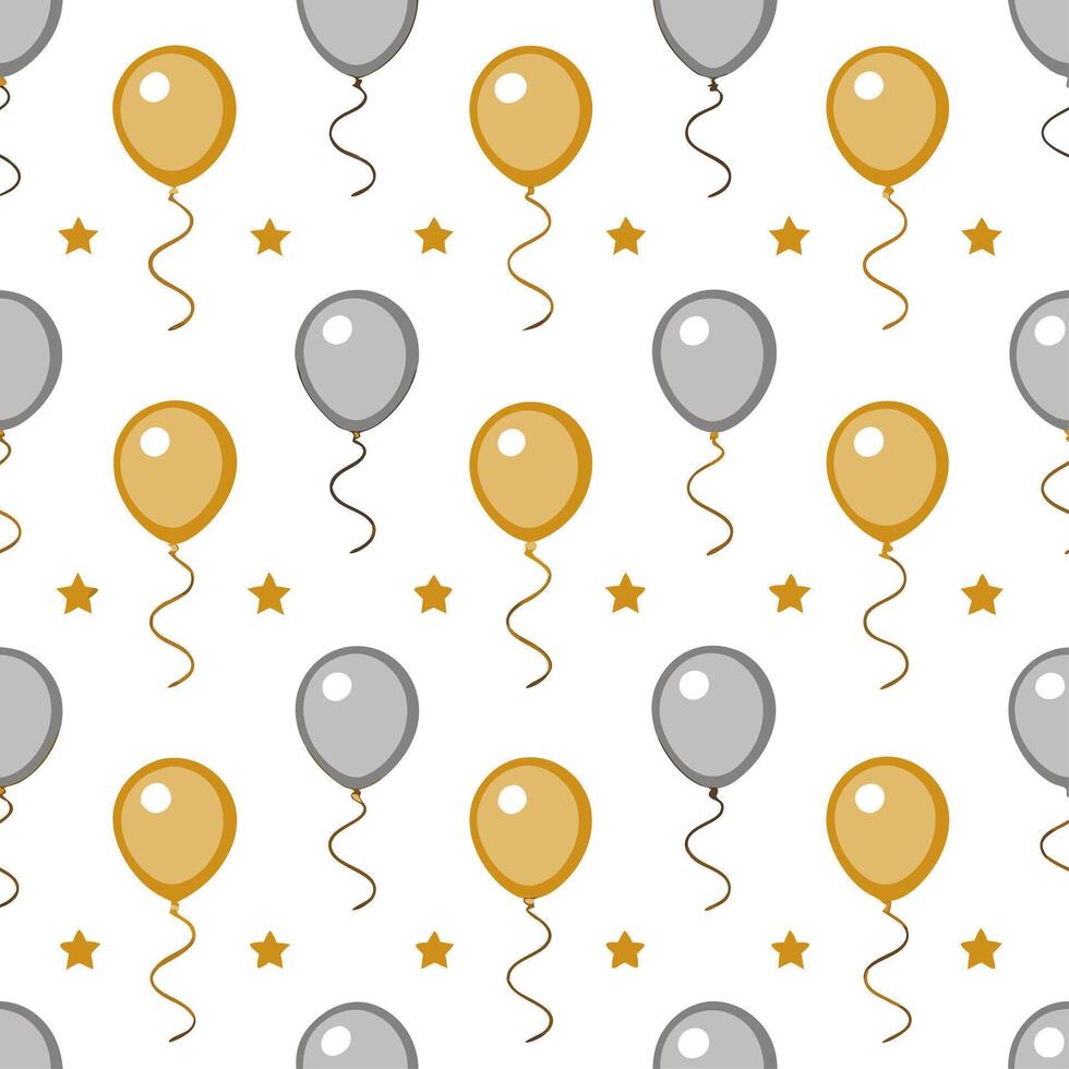 New Year seamless pattern with gold and silver balloons streamers and confetti for a glamorous holiday celebration vector