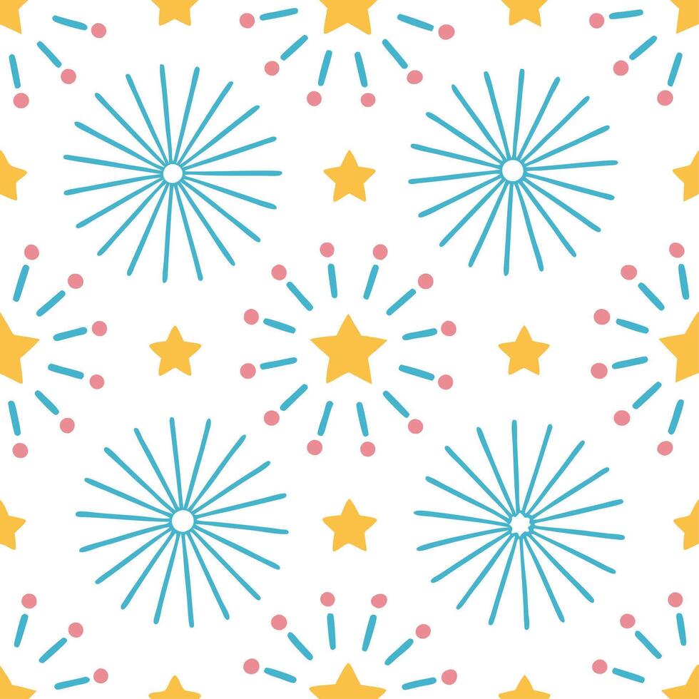 New Year seamless pattern with fireworks sparkling stars and celebratory confetti for a festive New Year Eve look Set 2 vector