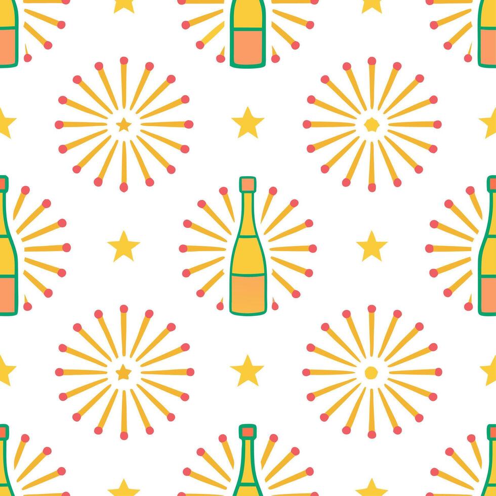 New Year seamless pattern with fireworks sparkling stars and celebratory confetti for a festive New Year Eve look vector