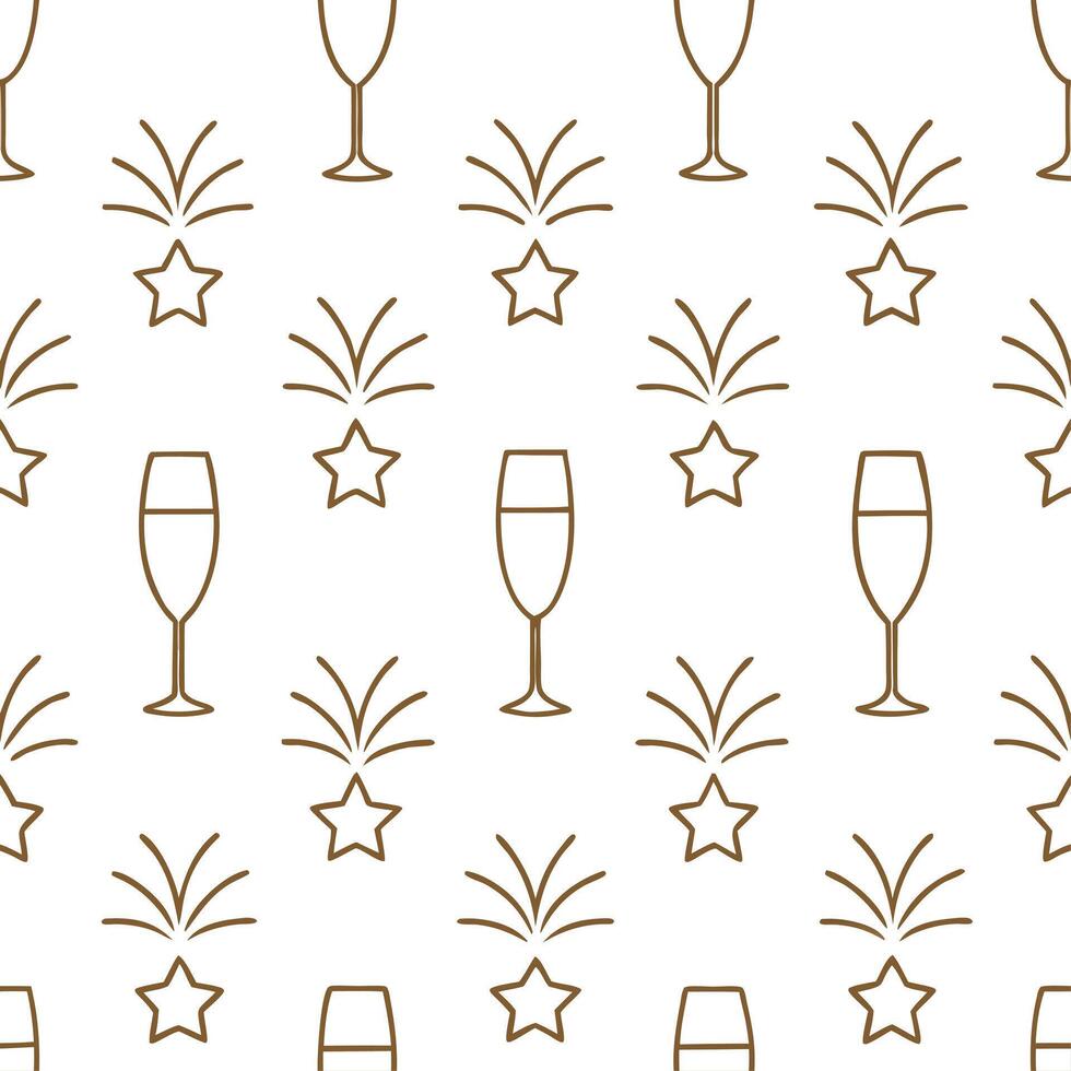 New Year seamless pattern with elegant 2023 numbers champagne flutes and fireworks for a classy celebratory design vector