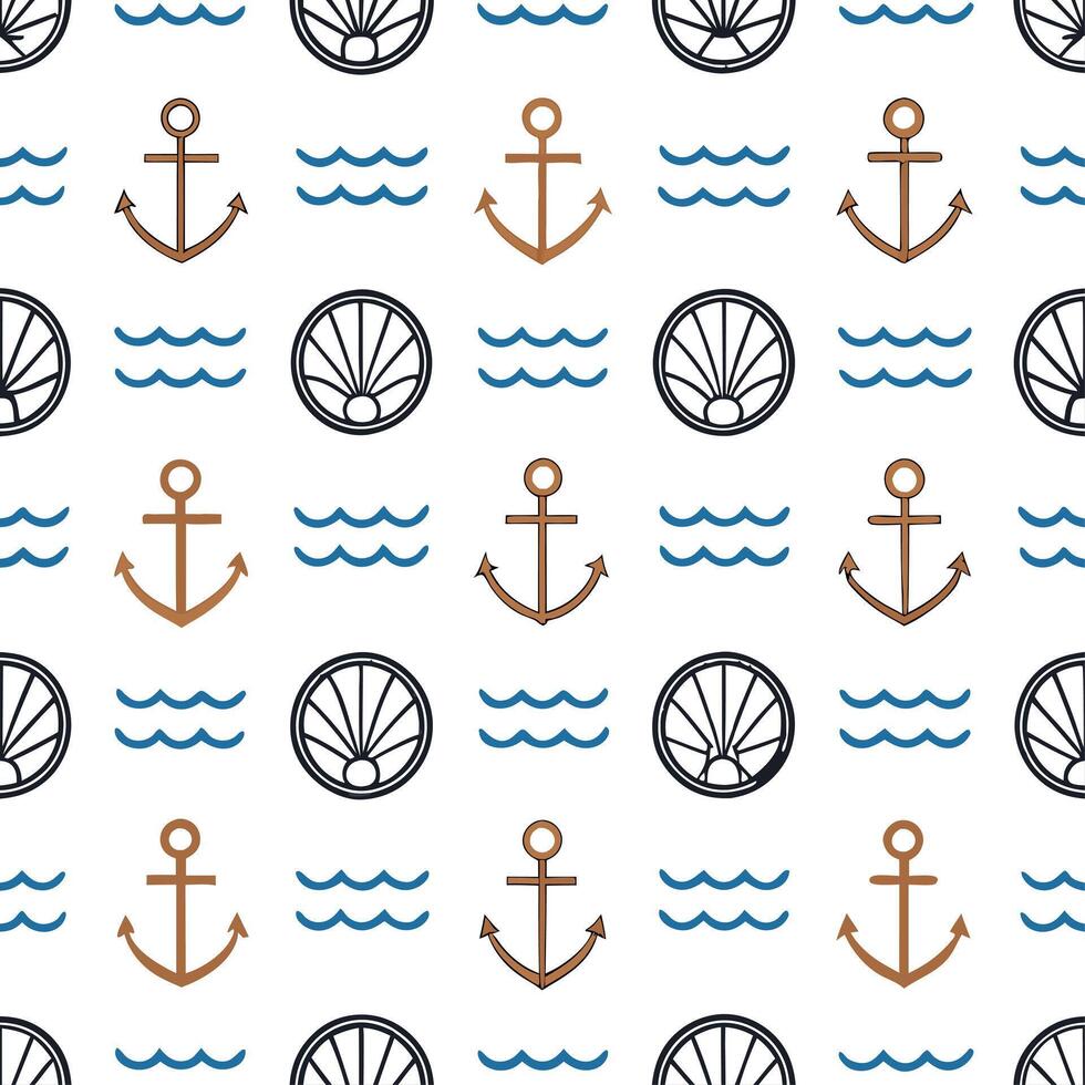 Nautical frame seamless tile pattern with maritime motifs and sea inspired elements vector