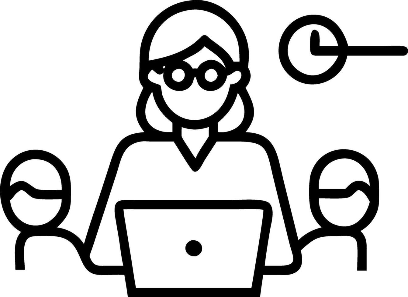 Mature older CEO businesswoman mentor in glasses negotiating growth business plan with diverse executive managers at boardroom meeting table using laptop multicultural team collabo vector