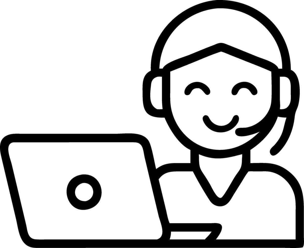 Mature female HR manager smiles while wearing earbud looks at laptop in office having hybrid conference work meeting or remote job interview Set 4 vector