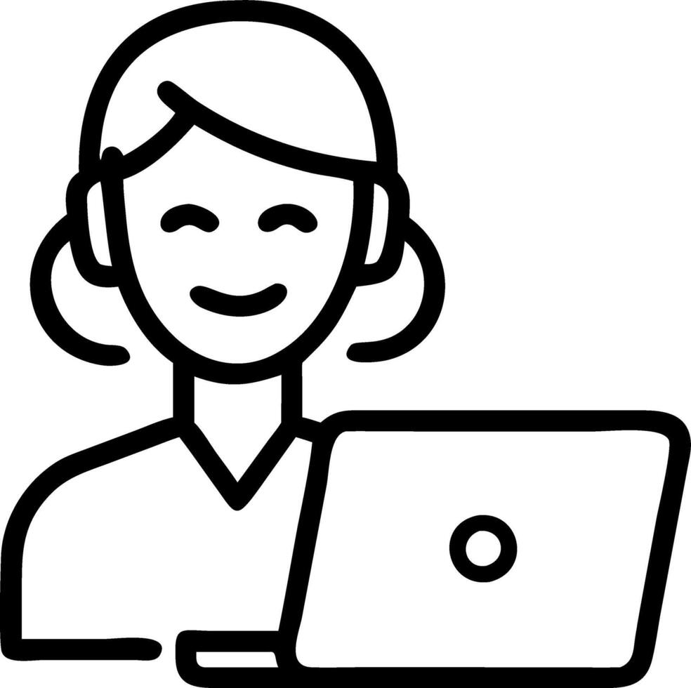 Mature female HR manager smiles while wearing earbud looks at laptop in office having hybrid conference work meeting or remote job interview Set 3 vector