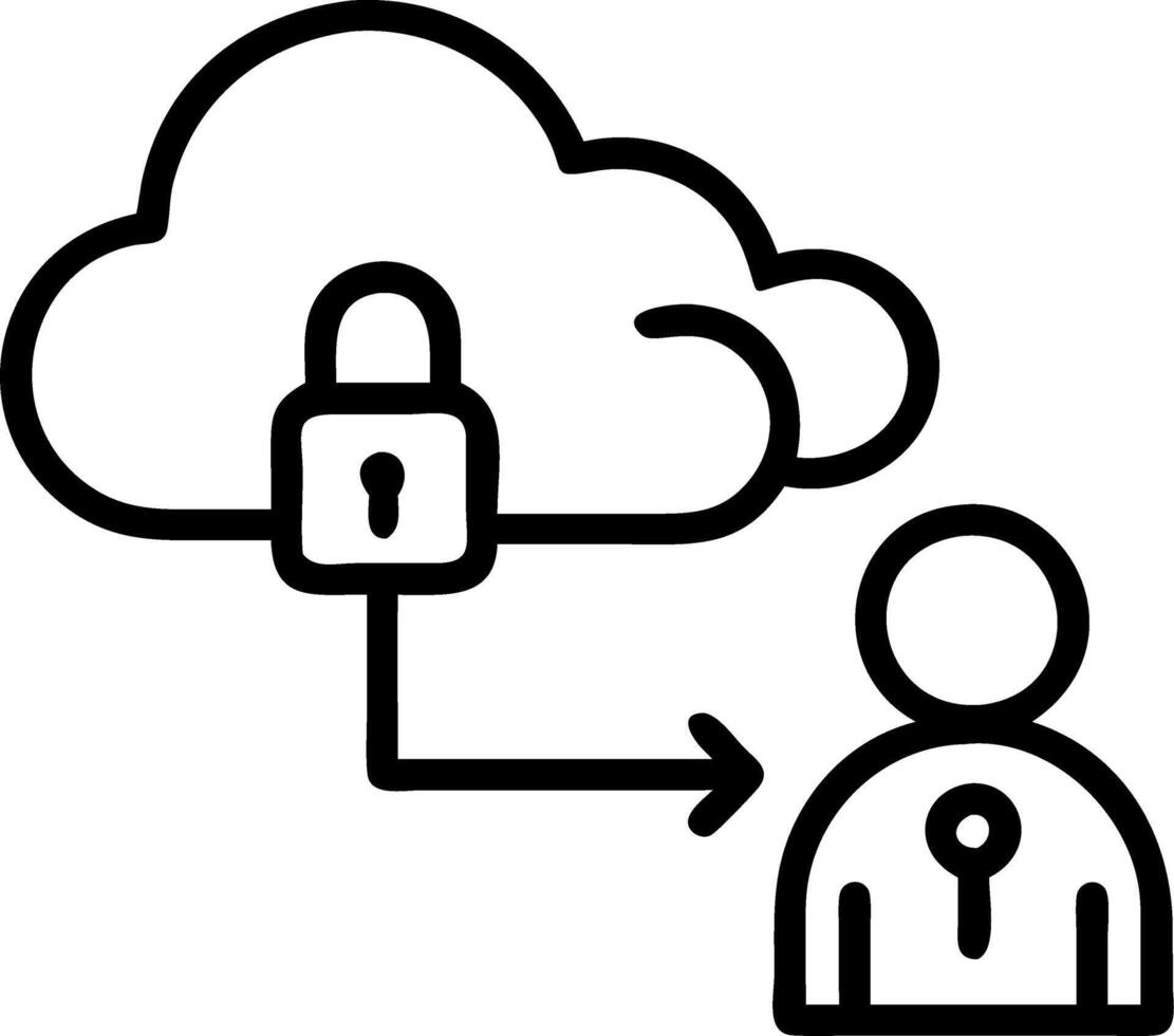 Man showcasing cloud computing with padlock icon on network connection symbolizing database storage security and cybersecurity for internet backup transfer in empty space concept a Set 2 vector