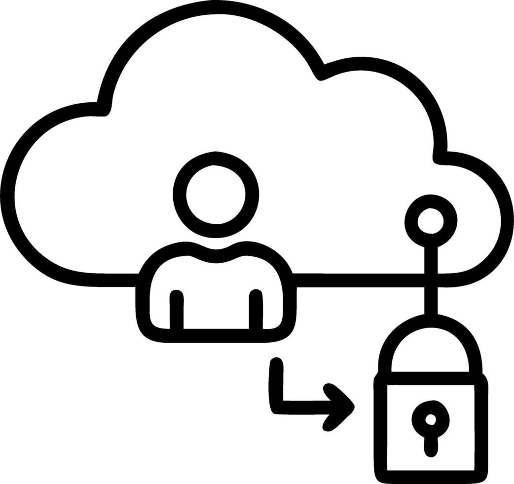 Man showcasing cloud computing with padlock icon on network connection symbolizing database storage security and cybersecurity for internet backup transfer in empty space concept a vector