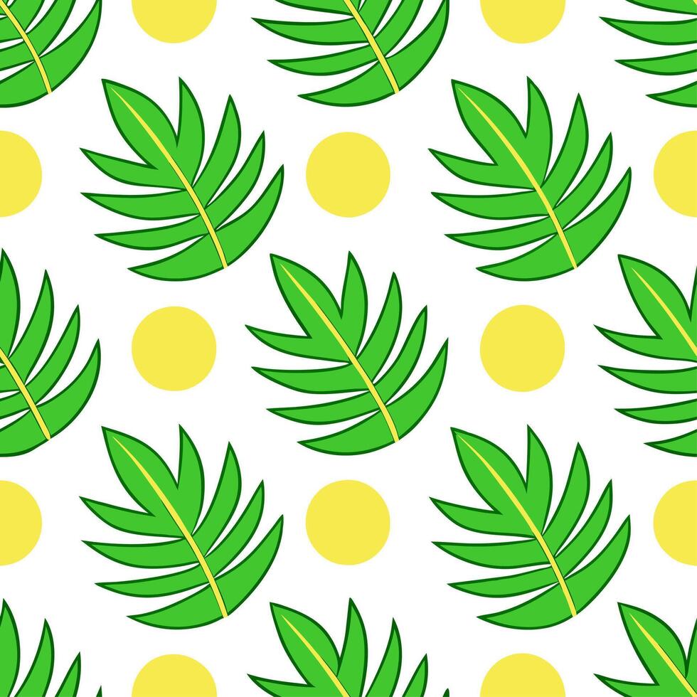 Lush tropical beach foliage seamless tile pattern with vibrant green leaves and bright sun vector