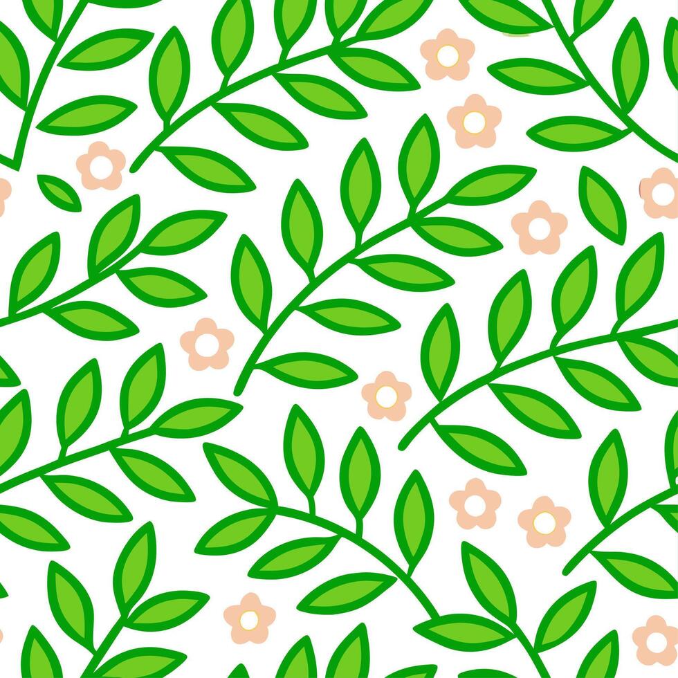 Lush garden greenery seamless tile pattern with a variety of leaves vines and fresh blooms for a vibrant feel vector