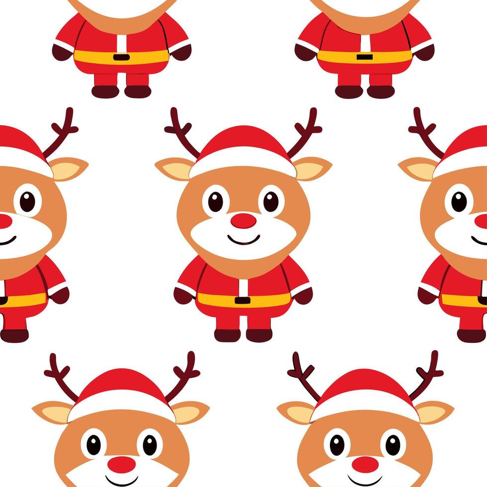 Joyful Santa Claus and reindeer seamless tile pattern with vibrant holiday colors vector