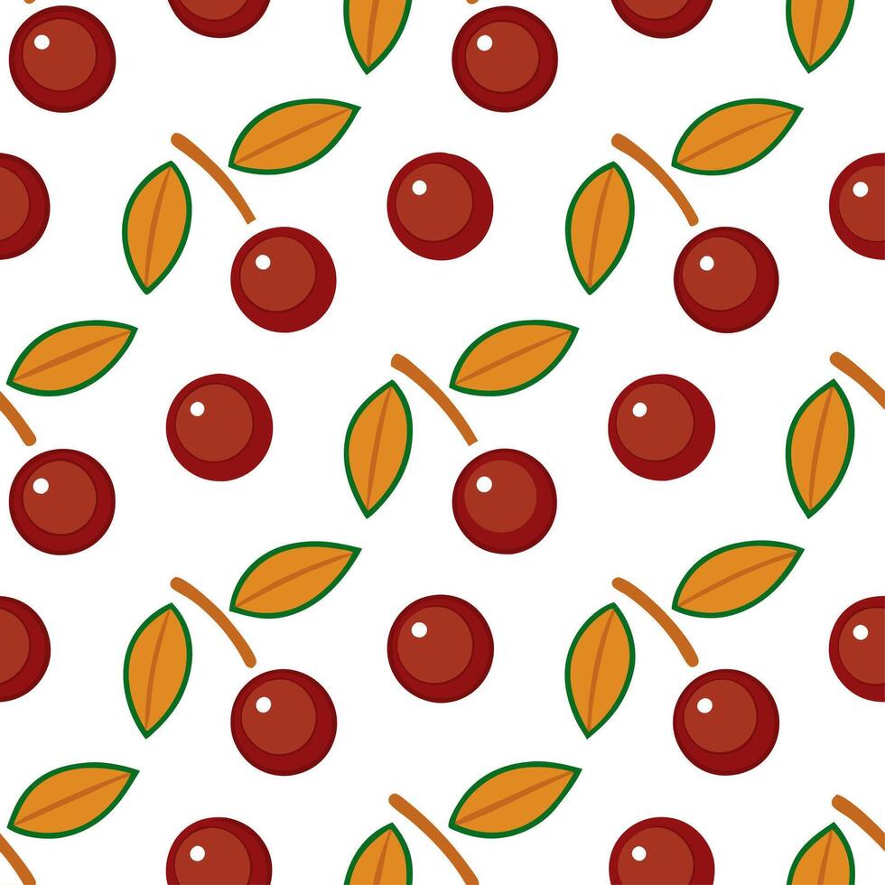 Juicy cranberry seamless tile pattern with deep red berries and autumn leaves vector