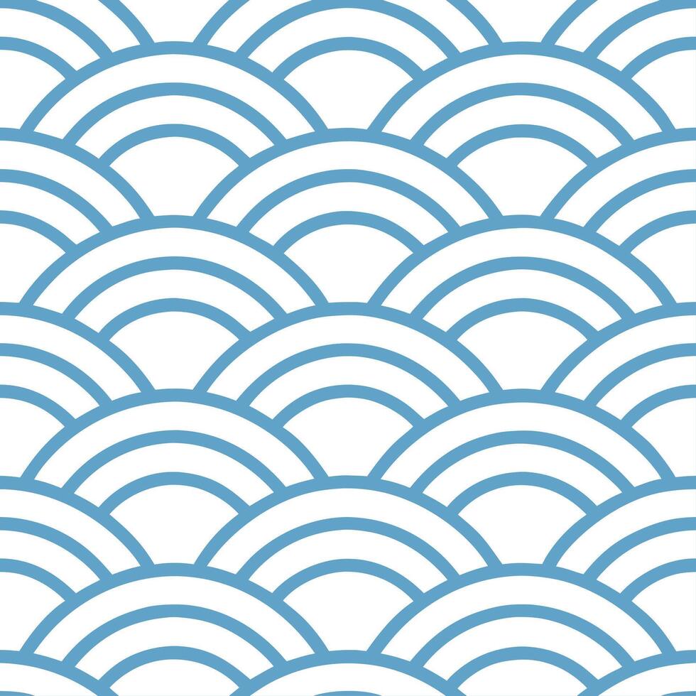 Japanese waves and koi fish seamless tile pattern with serene blue tones Set 2 vector