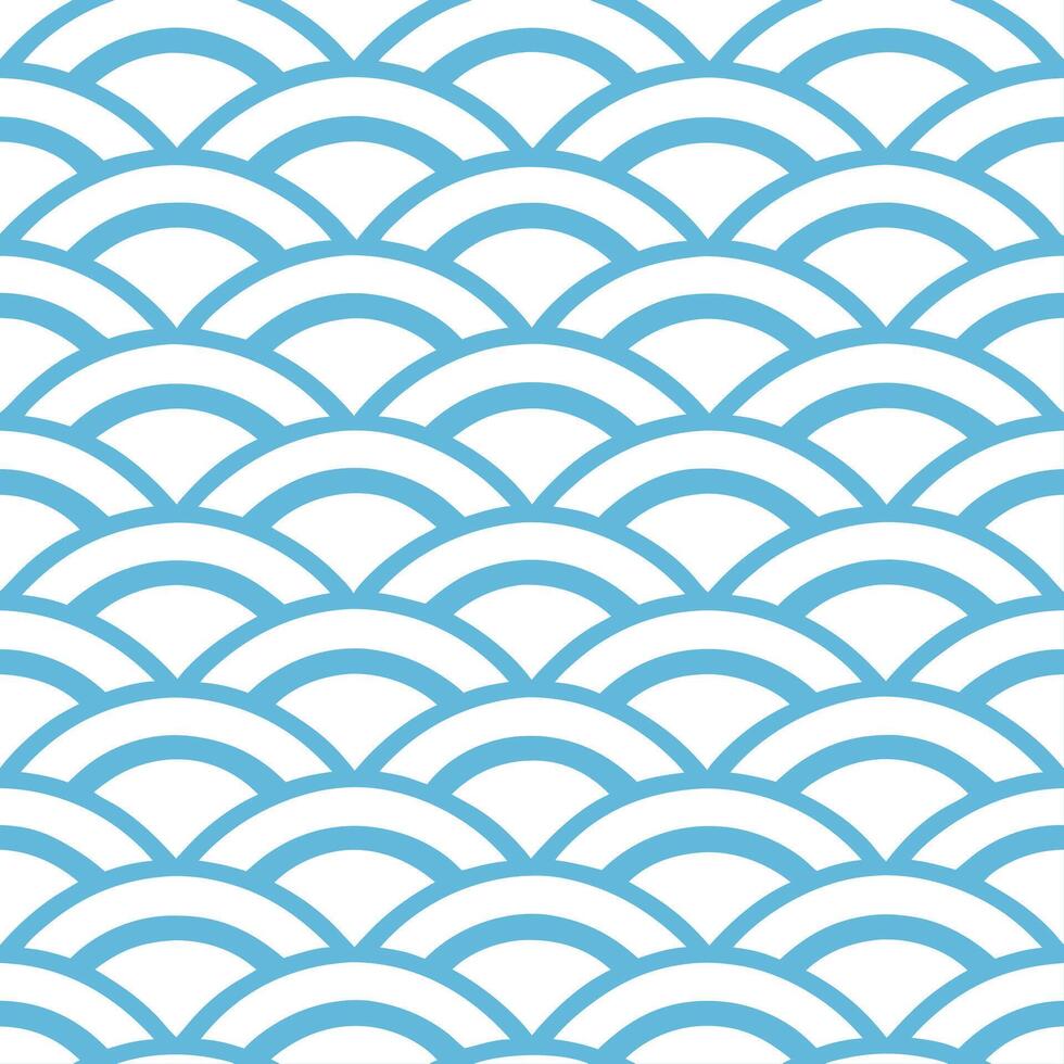 Japanese waves and koi fish seamless tile pattern with serene blue tones vector