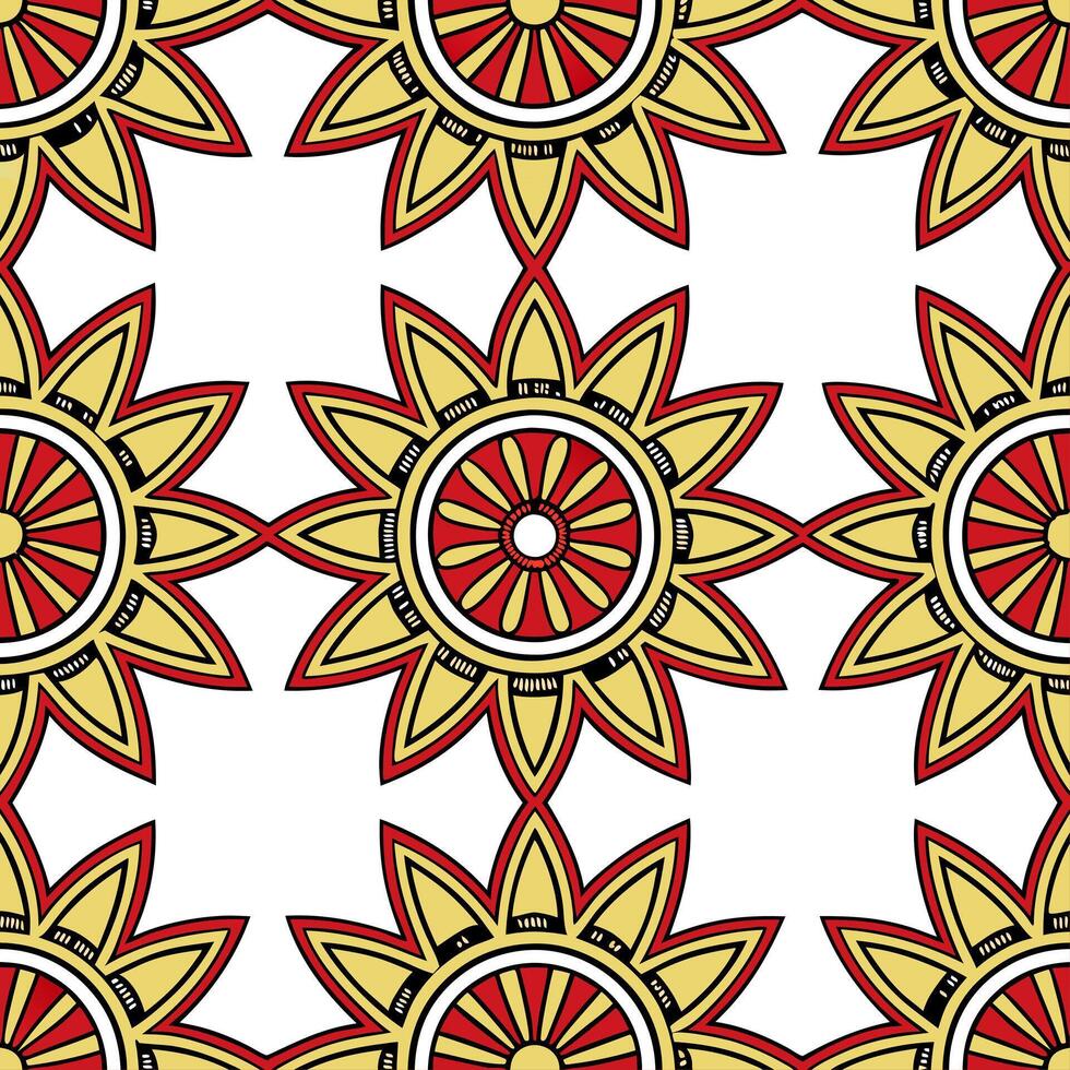 Intricate African tribal geometric seamless tile pattern with vibrant colors and bold shapes vector