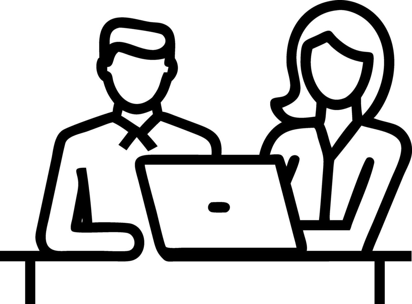 Indian male mentor and African American female intern collaborate on project financial report at desk with laptop embodying corporate business teamwork vector