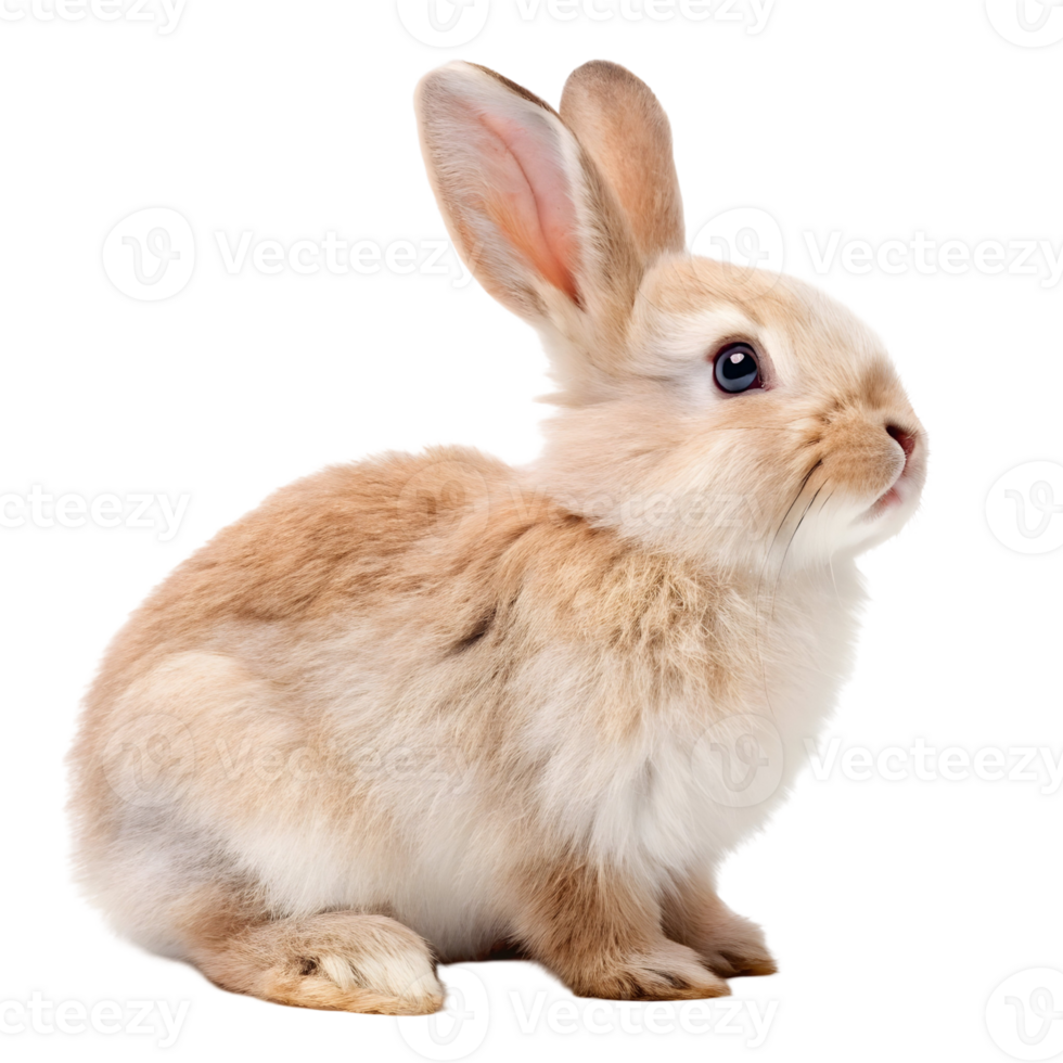 Cute fluffy rabbit sitting calmly, showcasing its soft fur and curious expression in a bright environment png