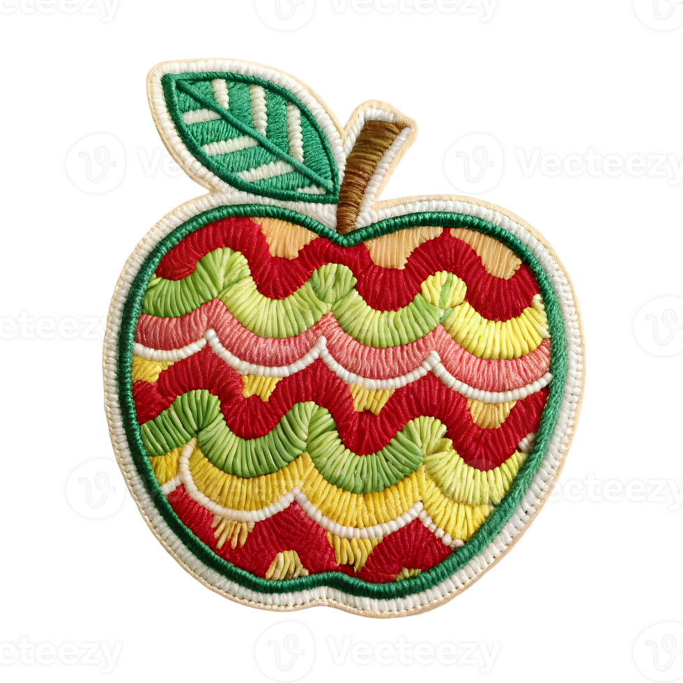 Colorful embroidered apple patch showcasing intricate design and craftsmanship suitable for artistic projects and fashion accessories png