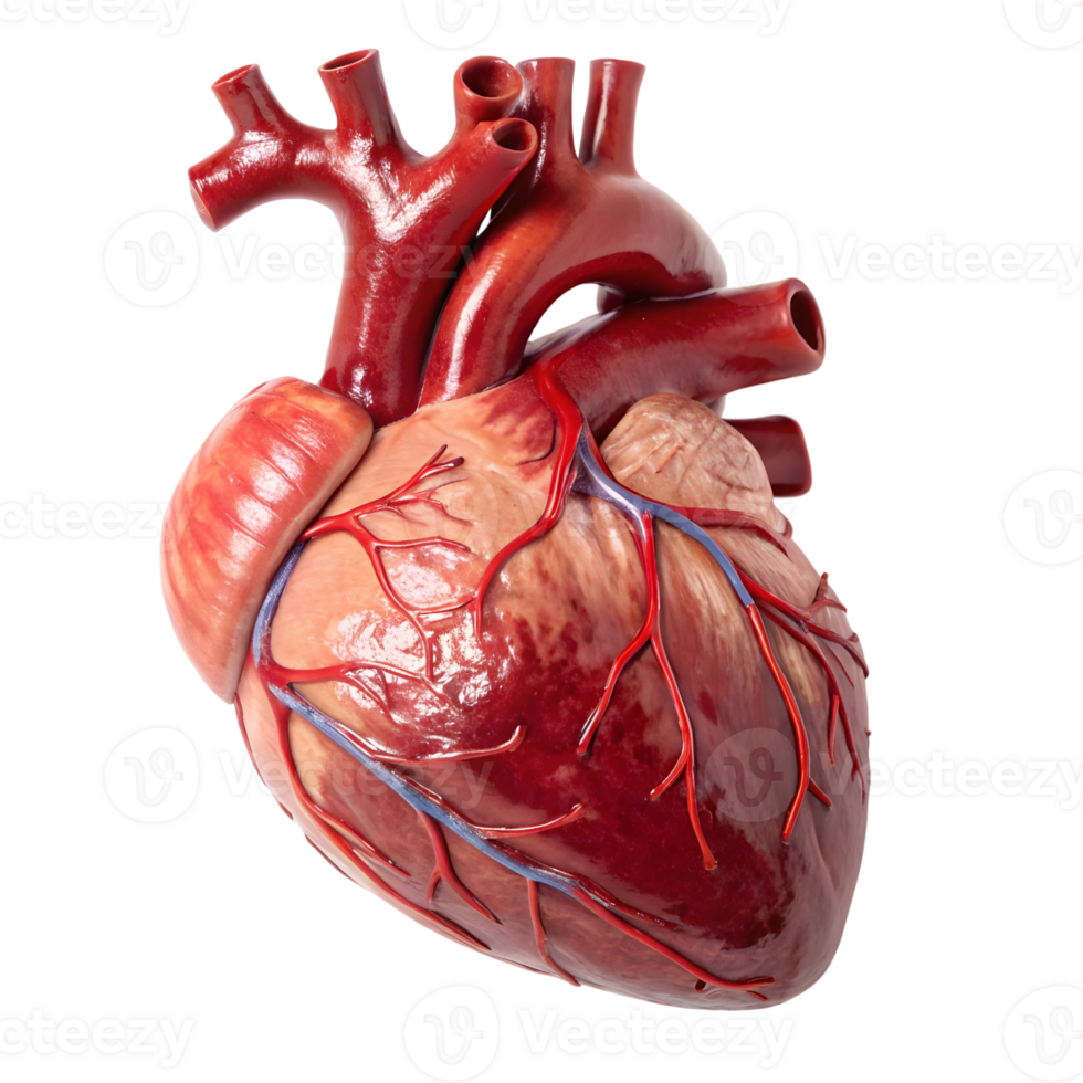 Realistic anatomical model of a human heart displayed for educational purposes png