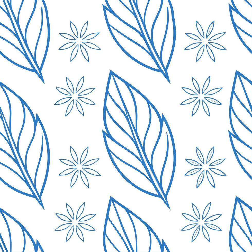 Icy frost leaf seamless tile pattern with delicate snowflakes and cool blue accents vector