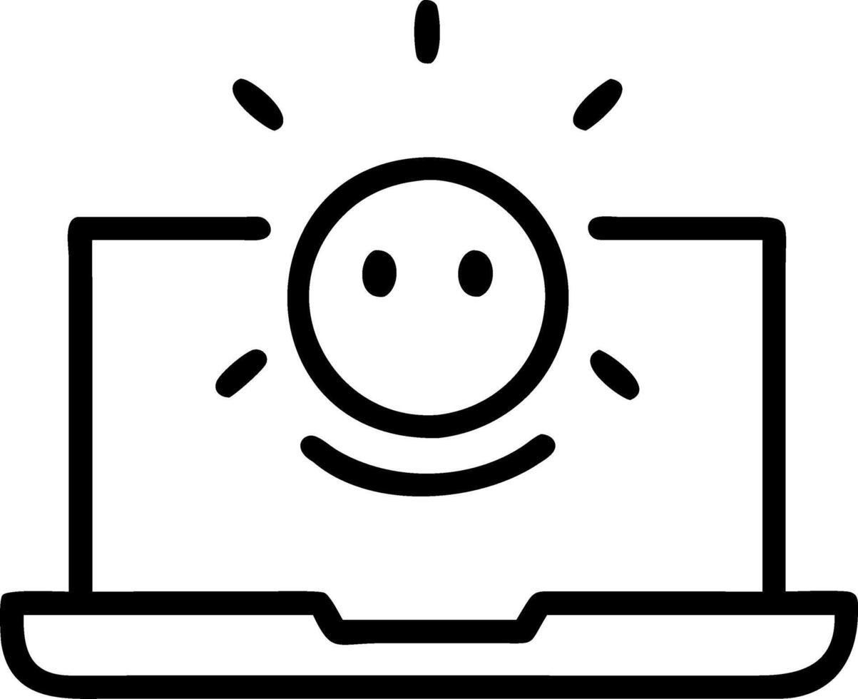 Holographic smiley face glowing above a laptop representing customer happiness and satisfaction Set 2 vector