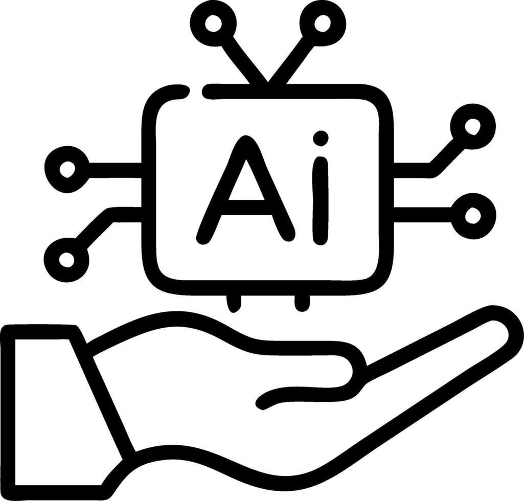 Holographic screen showing AI innovation and automation tools in professional hands vector