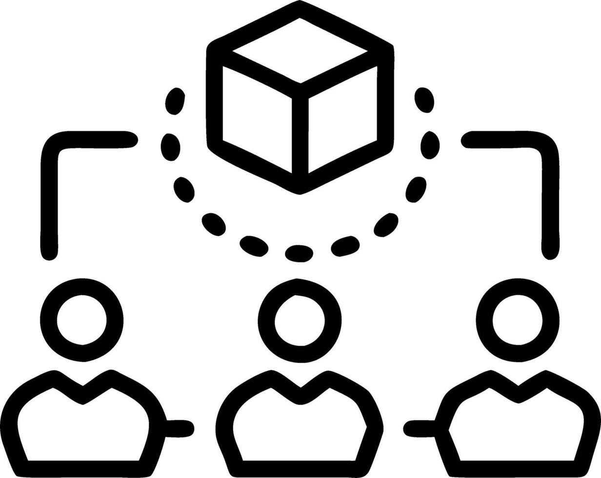 Holographic display showing outsourced team interactions within a digital outsourcing workflow system in a modern office vector