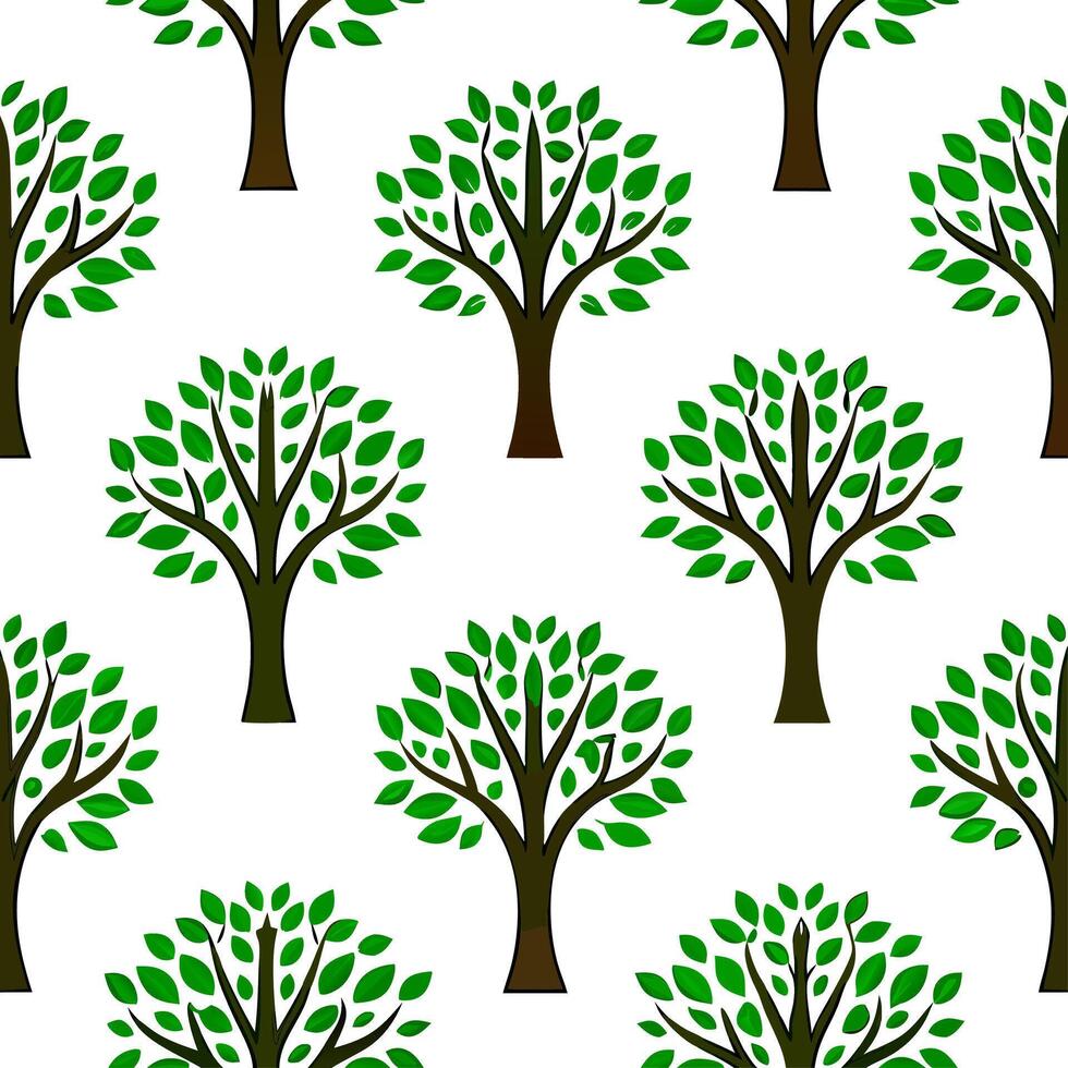 High contrast spring nature seamless pattern with bold tree trunks and vibrant greenery for dynamic spring designs vector