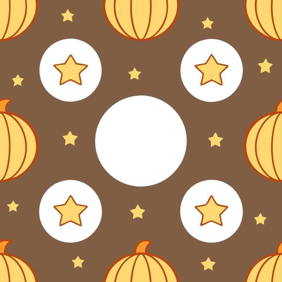 Harvest moon and stars seamless tile pattern with warm lights and autumn night sky vector