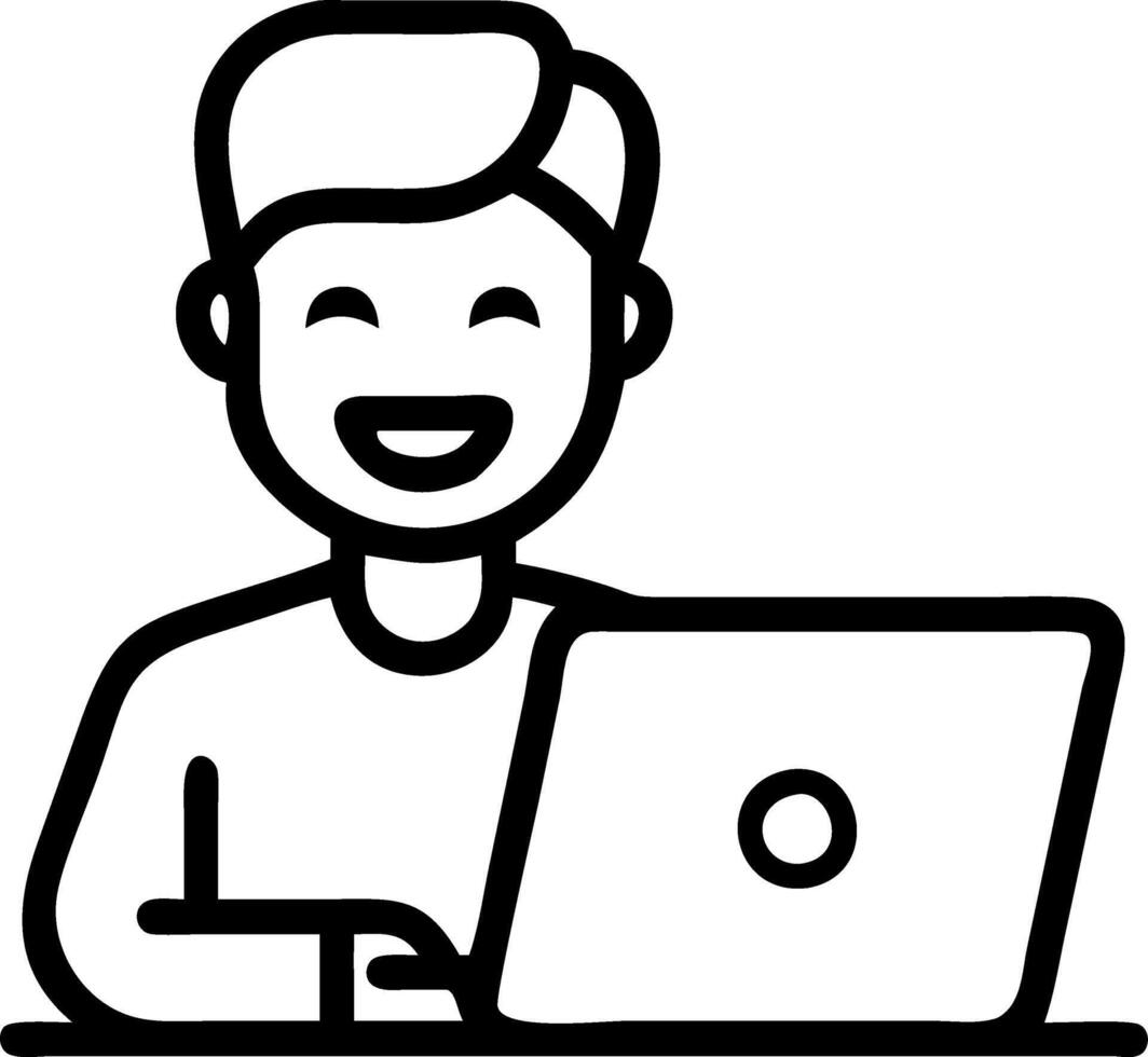 Happy professional business man company employee young busy smiling male businessman entrepreneur or worker looking away using laptop computer technology working at corporate offic vector