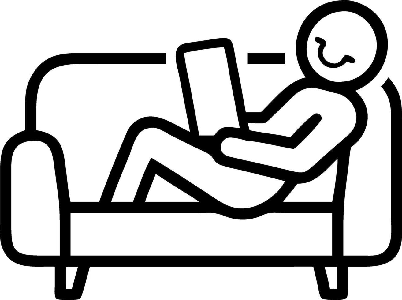 Happy middle aged man using digital tablet relaxing on couch at home Mature male user holding tab computer holding pad technology device sitting on sofa in living room looking awa vector