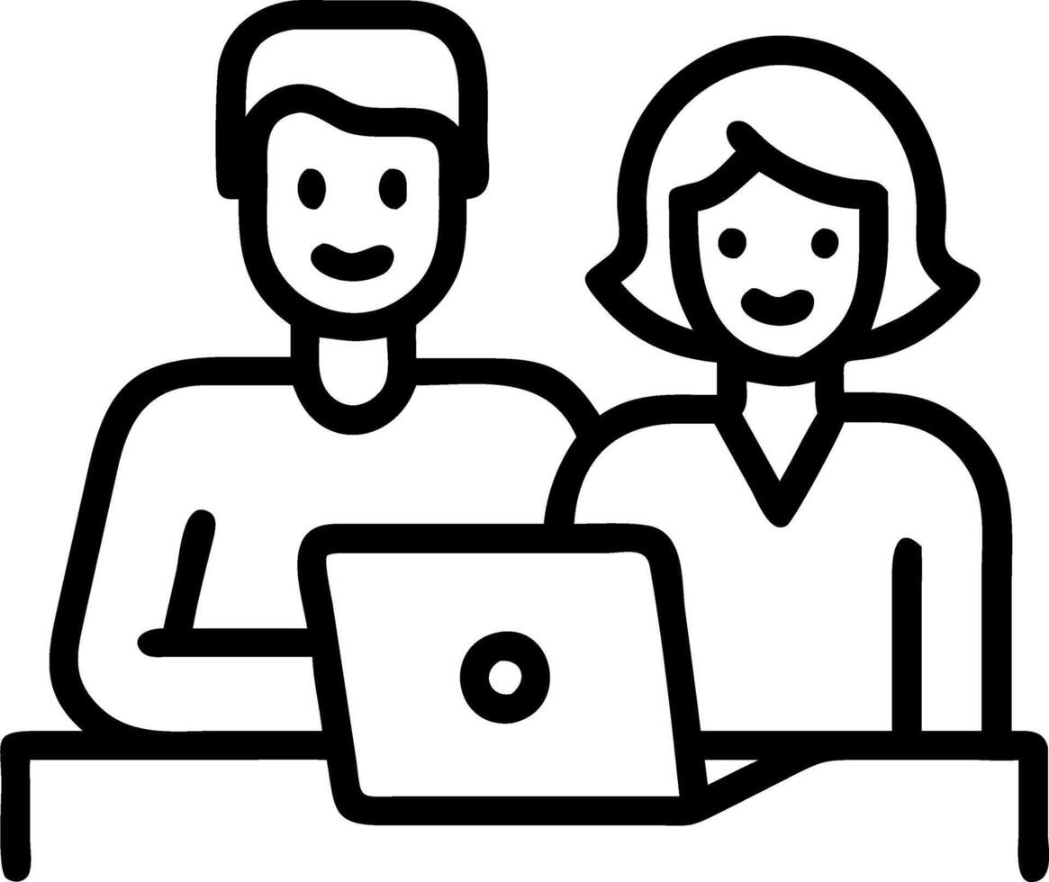 Happy mature older couple using laptop technology at home smiling middle aged senior man working on computer sitting at table with wife standing nearby in living room vertical cand vector