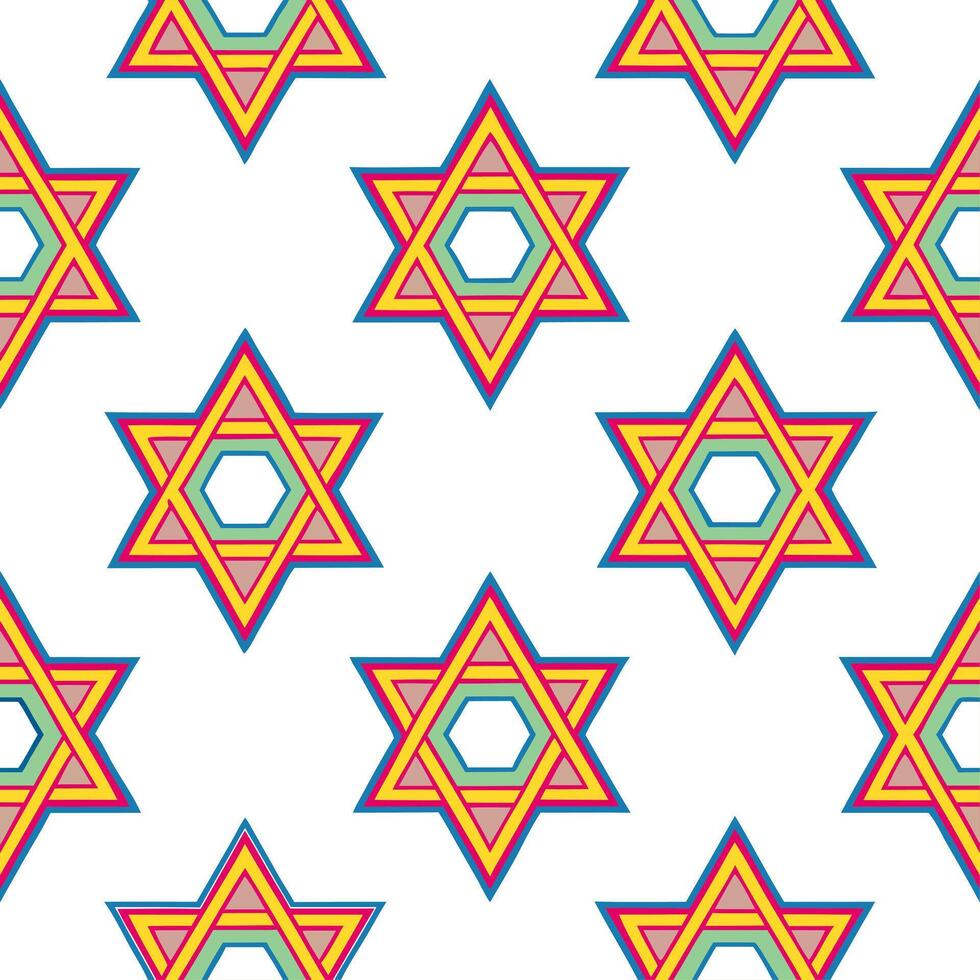 Hanukkah stars seamless pattern with multicolored designs for a vibrant energetic holiday atmosphere vector