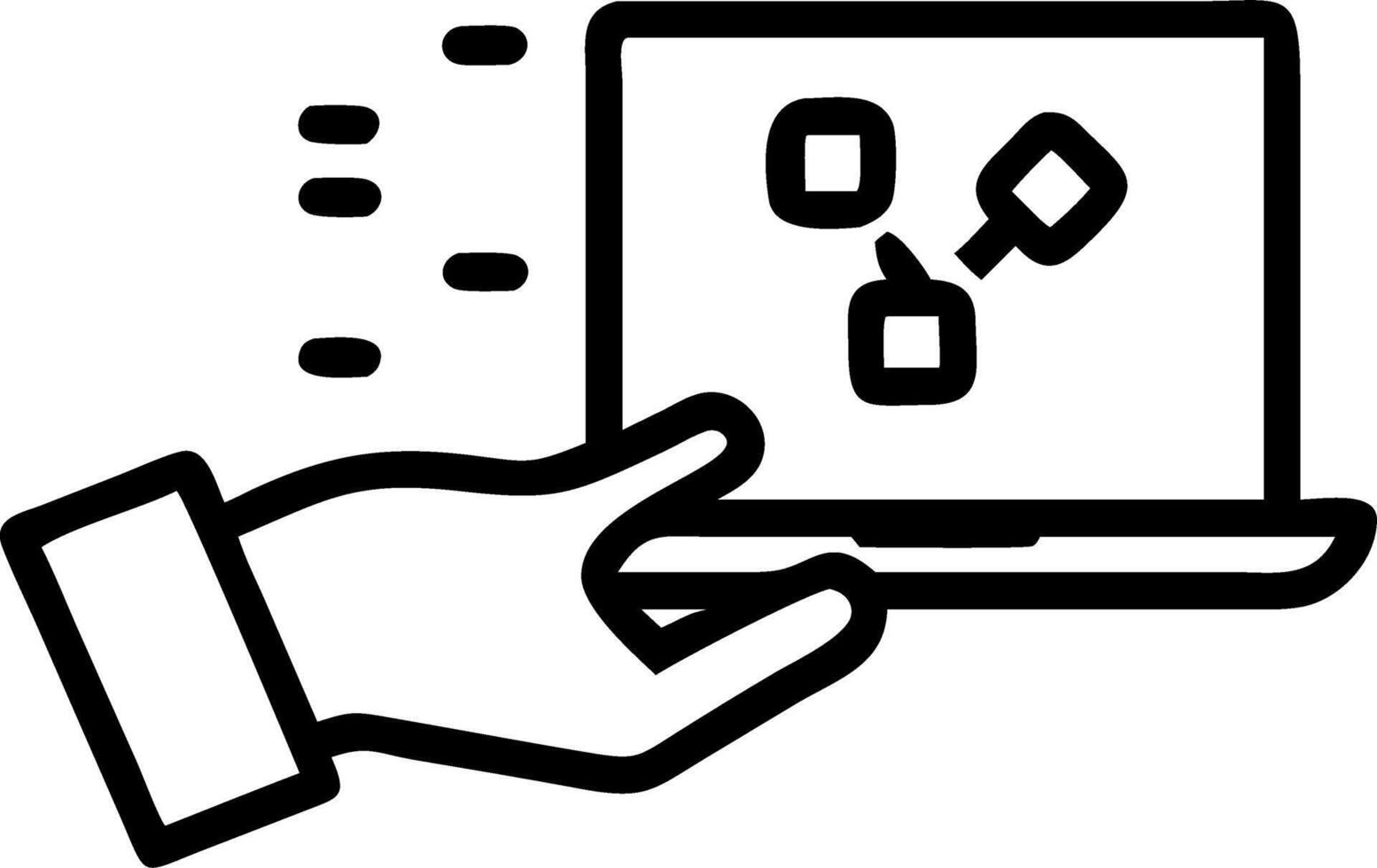 Hand using laptop with holographic Zero Trust security icons representing advanced cybersecurity measures and data protection protocols in empty space Set 3 vector