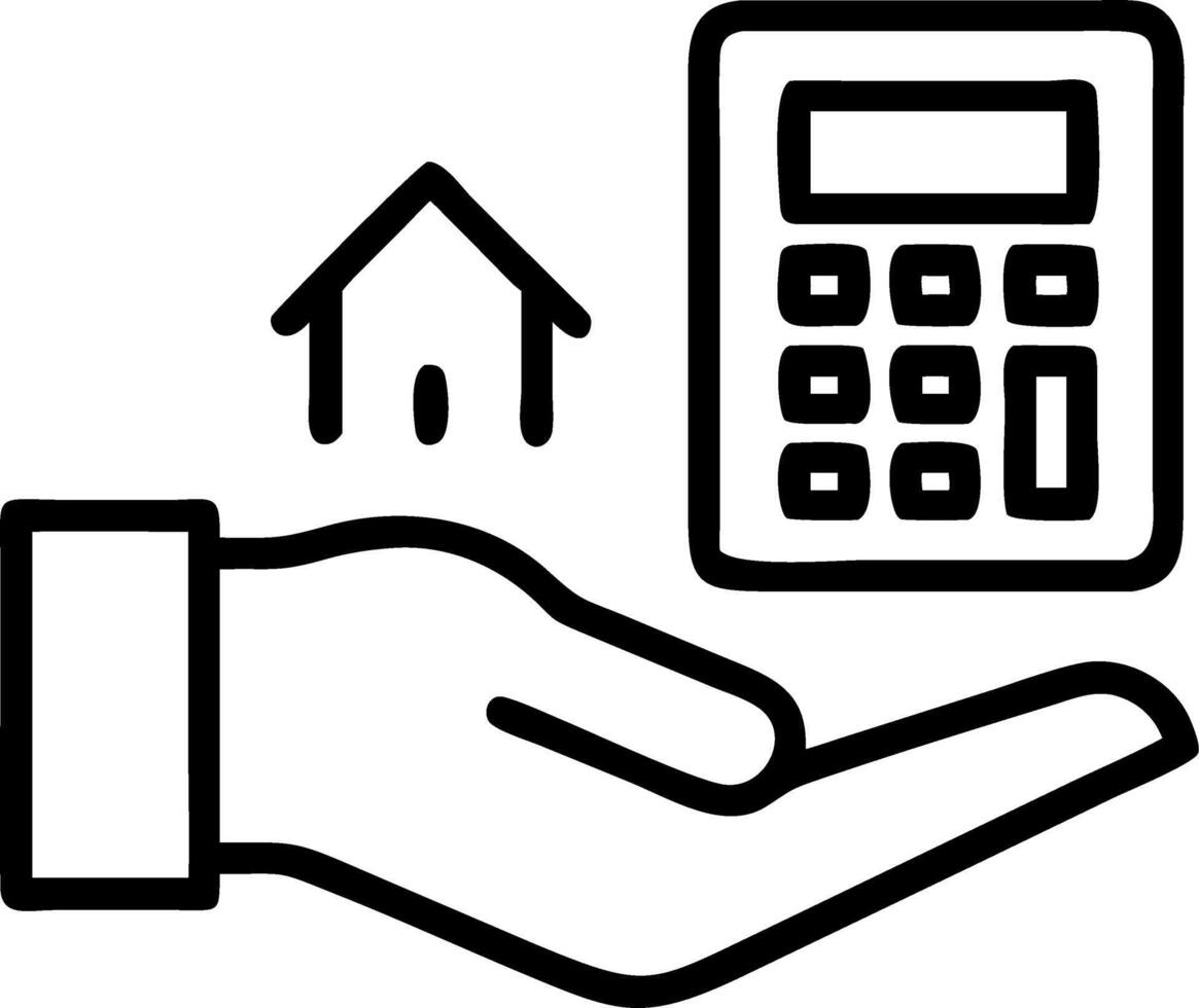 Hand using holographic investment property calculator in empty space vector