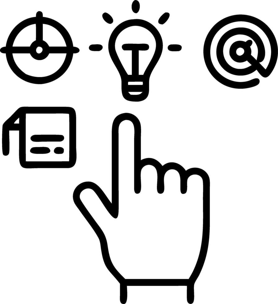 Hand typing on holographic MBA education device showing graduation cap target light bulb teamwork books icons in empty space Set 2 vector